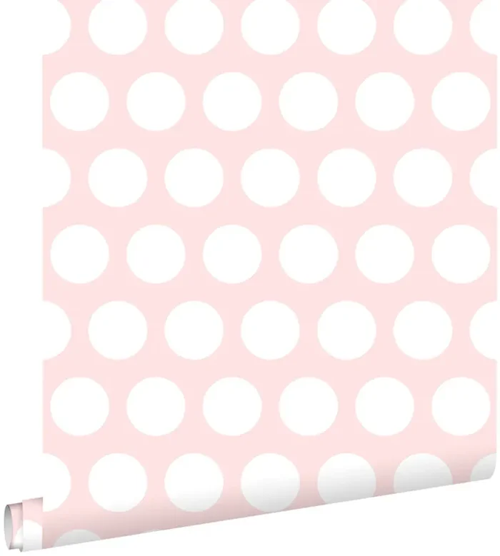 papel pintado puntos lunares blanco y rosa claro de ESTAhome – 128859
