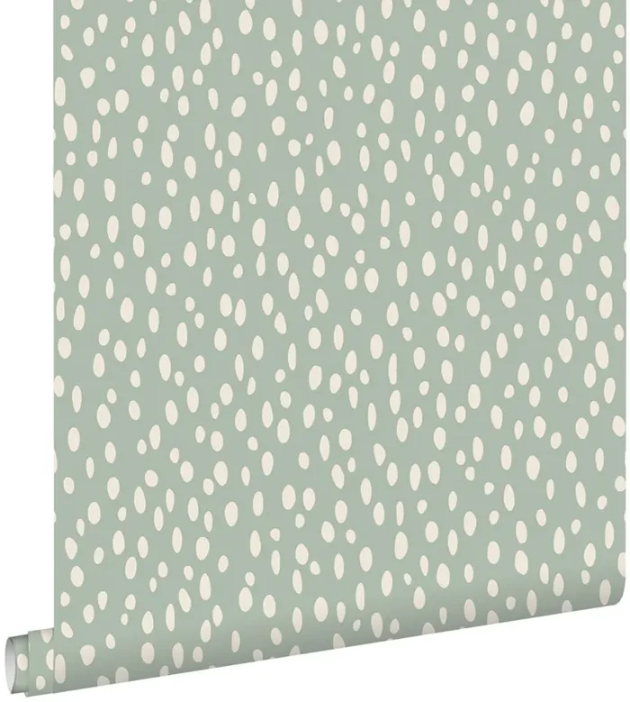 papel pintado puntos lunares menta verde y blanco de ESTAhome – 139256