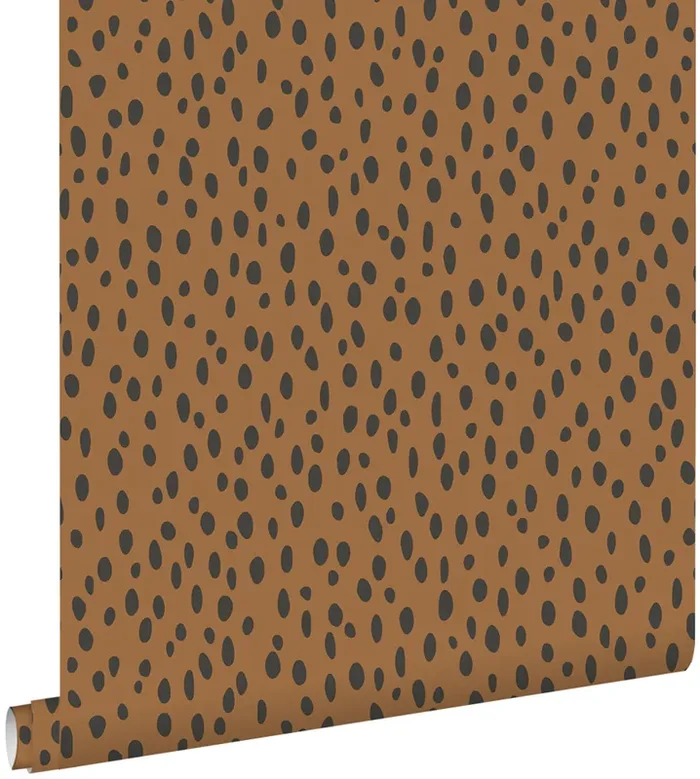 papel pintado puntos lunares naranja cálido y negro de ESTAhome – 139257