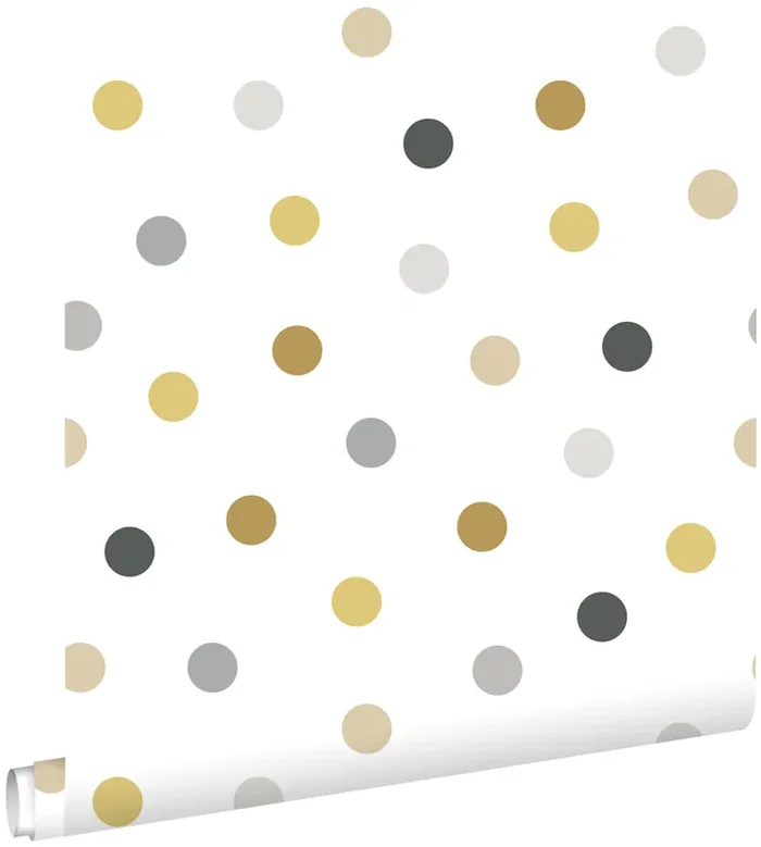 papel pintado puntos lunares oro, gris y negro de ESTAhome – 139042