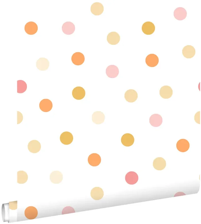 papel pintado puntos lunares polka dots amarillo, naranja y rosa de ESTAhome – 131623