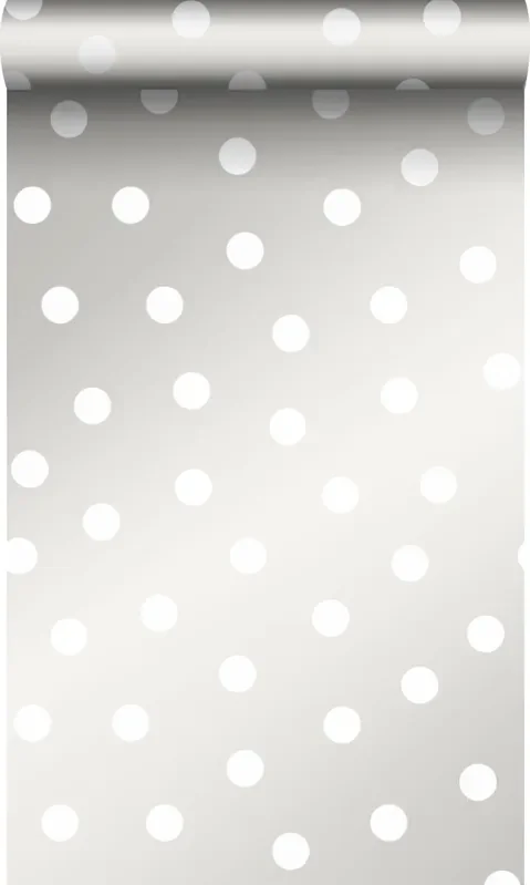 papel pintado puntos lunares polka dots blanco mate y grigio argento lucido de Origin Wallcoverings – 347513