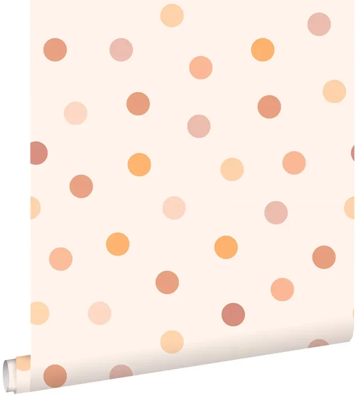 papel pintado puntos lunares polka dots rosa y naranja de ESTAhome – 131625