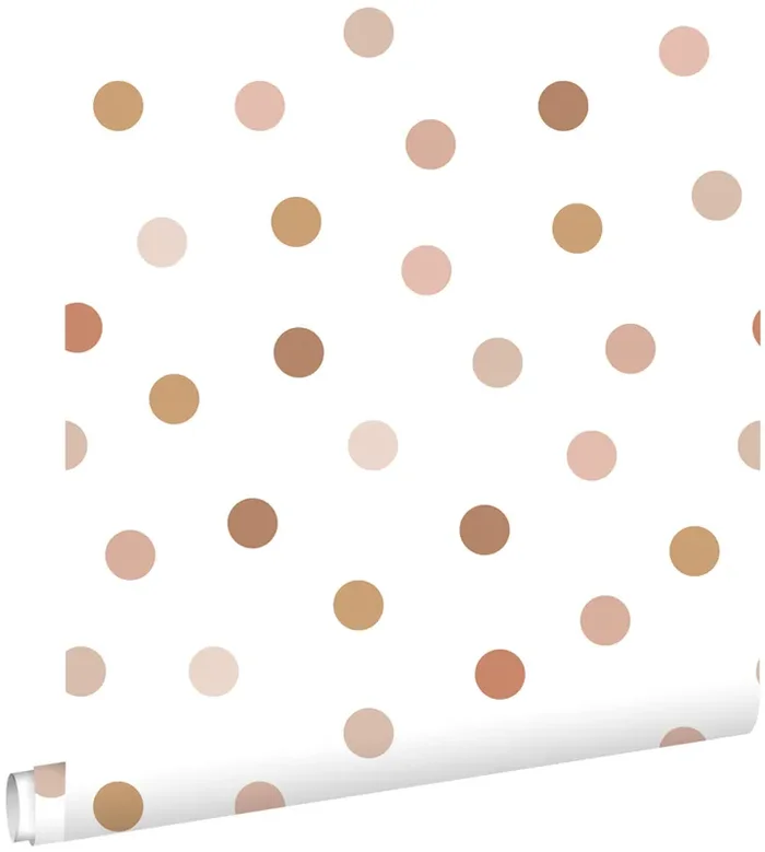 papel pintado puntos lunares rojo barro cocido y blanco de ESTAhome – 139349