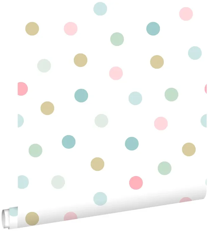 papel pintado puntos lunares rosa, azul, verde y oro de ESTAhome – 139041
