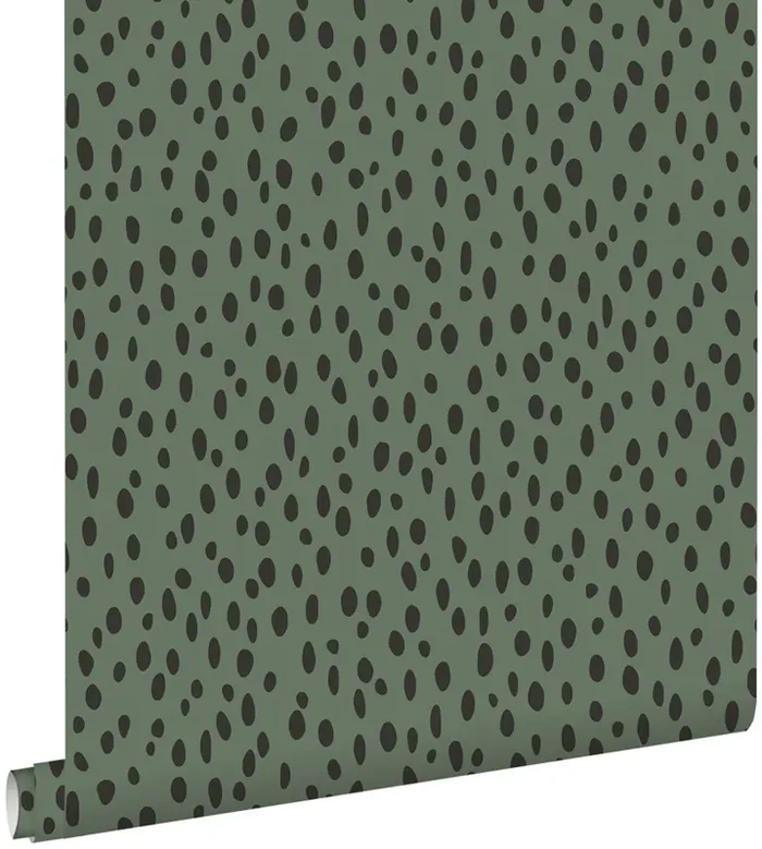 papel pintado puntos lunares verde grisáceo y negro de ESTAhome – 139258