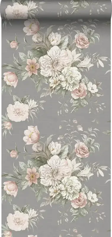 papel pintado ramo de flores gris de Borastapeter – 660261