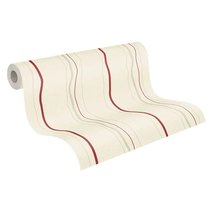 papel pintado rayado beige crema, rojo y beige de A.S. Création – AS-958731