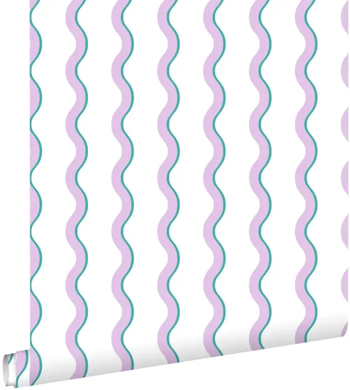 papel pintado rayas onduladas morado, azul y blanco de ESTAhome – 131724