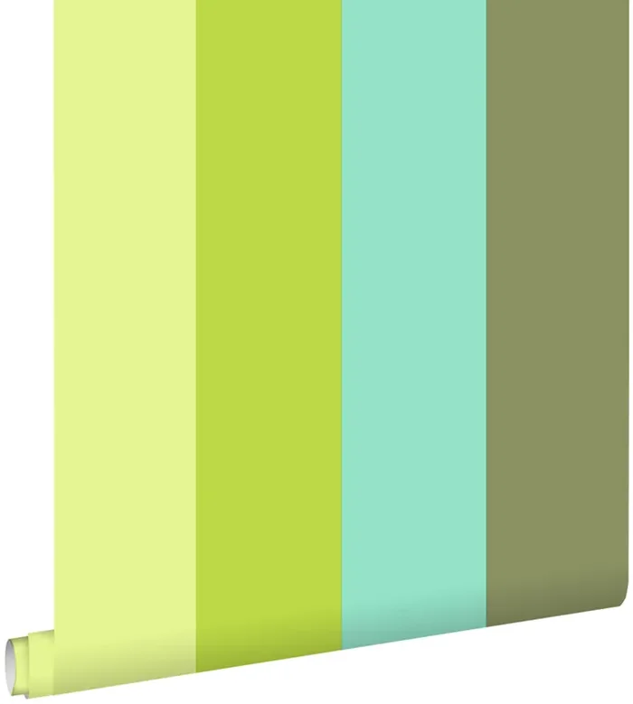 papel pintado rayas turquesa y verde limón de ESTAhome – 116524