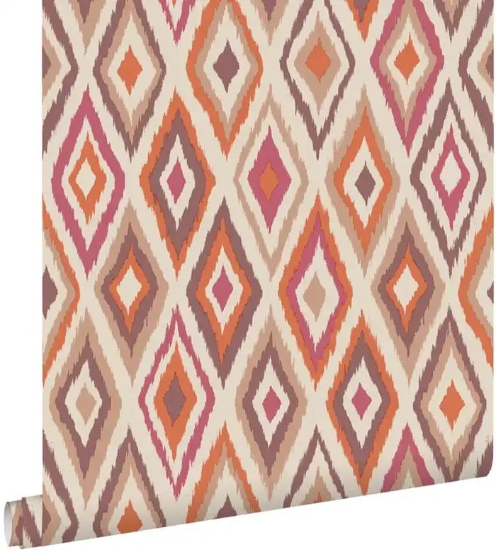 papel pintado rombo naranja, beige y morado de ESTAhome – 131691
