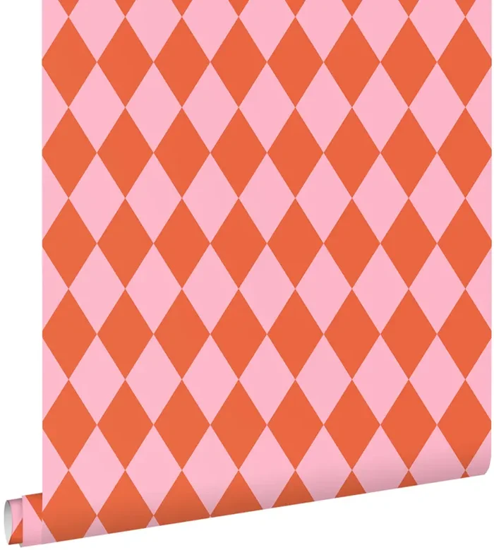 papel pintado rombo naranja y rosa de ESTAhome – 131602