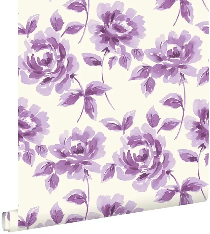 papel pintado rosas pintadas a la acuarela morado de ESTAhome – 128015
