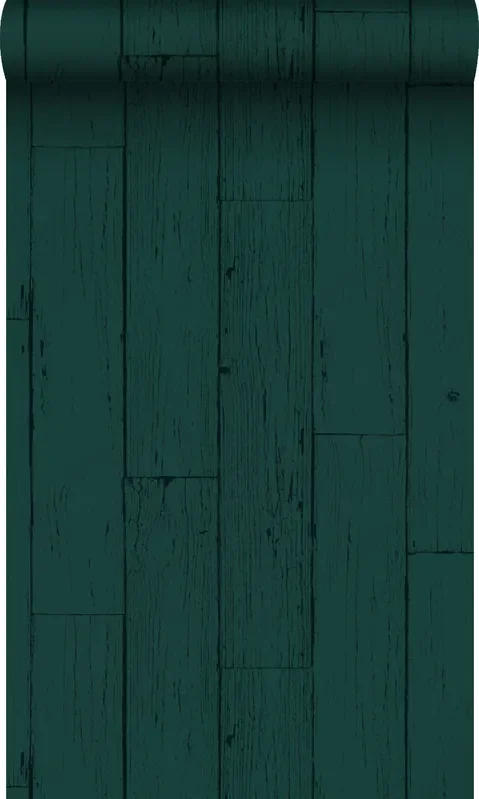 papel pintado tablas de madera desgastada, alterada, resistida vintage verde esmeralda de Origin Wallcoverings – 347536