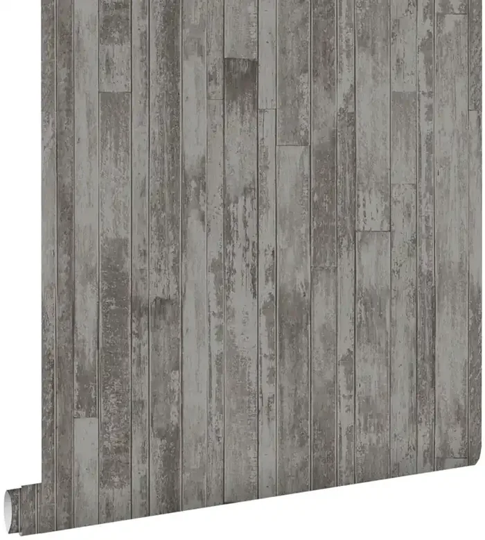 papel pintado tablones de madera recuperada vintage marrón topo grisáceo de ESTAhome – 128839