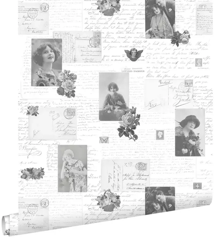 papel pintado tarjetas postales vintage negro y blanco de ESTAhome – 138128