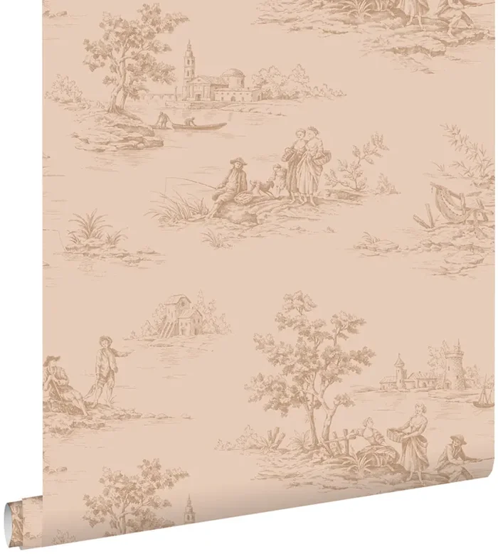papel pintado tela de jouy rosa suave de ESTAhome – 139812