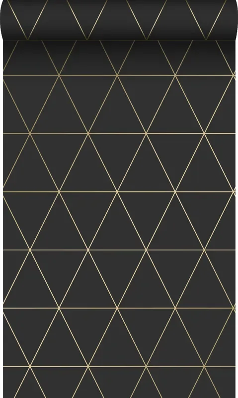 papel pintado triángulos gráficos negro y oro de Origin Wallcoverings – 347684