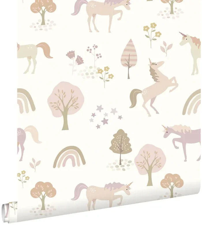 papel pintado unicornios beige y rosa suave de ESTAhome – 139503