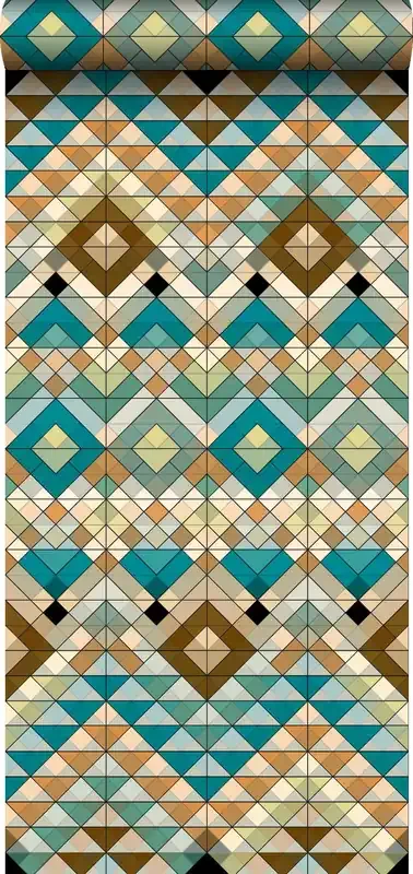papel pintado XXL azteco turquesa, beige y verde mar de ESTAhome – 158601