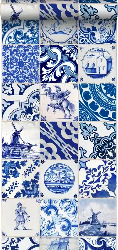 papel pintado XXL azulejos pequeños azul índigo de ESTAhome – 158001