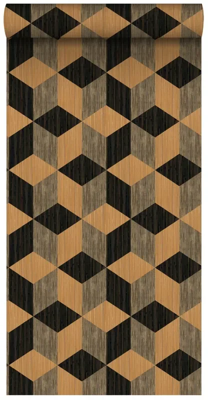 papel pintado XXL Cubos gráficos 3D con efecto hierba. negro y marrón de ESTAhome – 158918