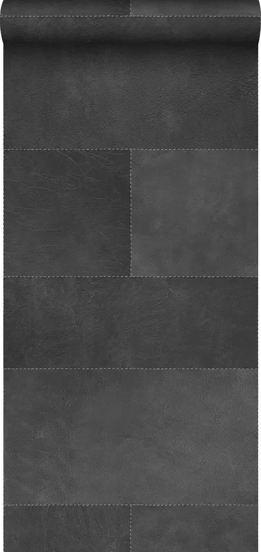 papel pintado XXL motivo de azulejos imitacion de cuero gris oscuro de Origin Wallcoverings – 357240