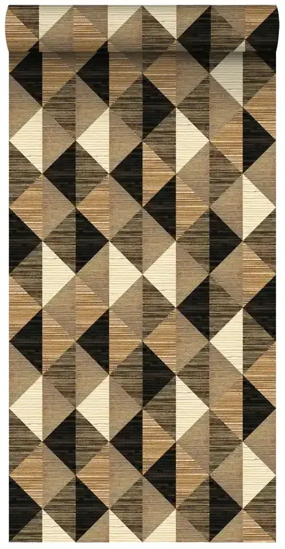 papel pintado XXL triángulos con efecto de hierba negro, marrón y beige de ESTAhome – 158920