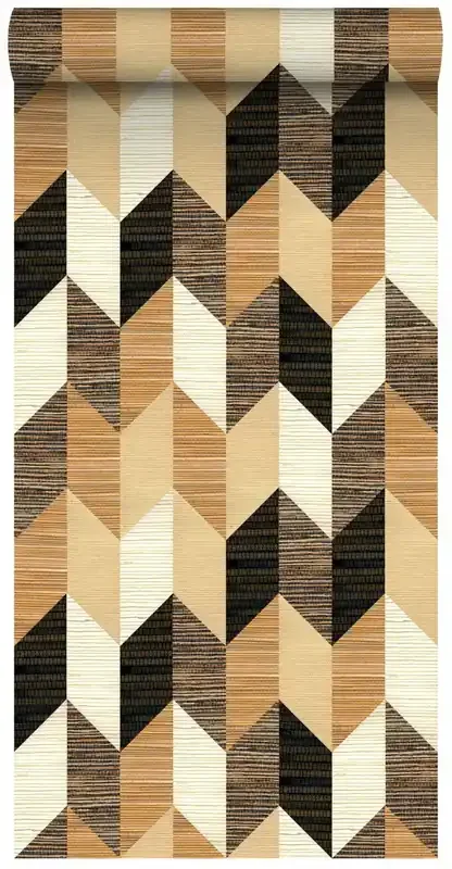 papel pintado XXL zigzag con efecto de hierba negro, marrón y beige de ESTAhome – 158919