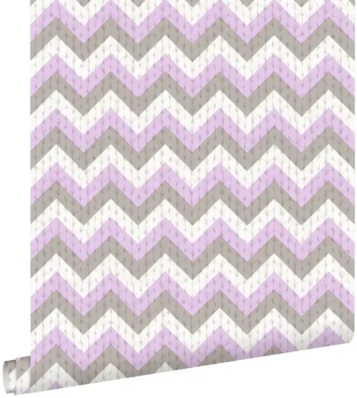 papel pintado zigzag chevrons gris pardo y morado de ESTAhome – 138137
