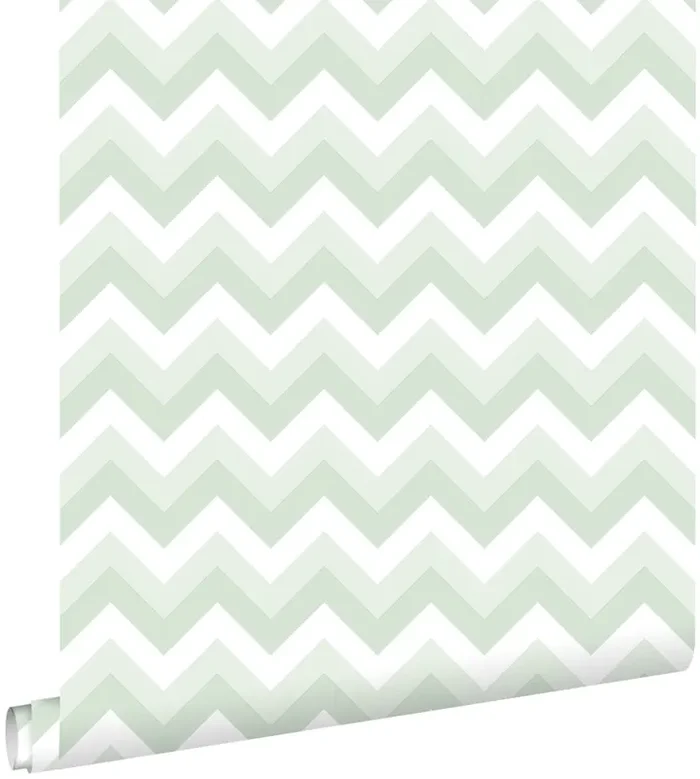papel pintado zigzag chevrons menta verde y blanco de ESTAhome – 128858