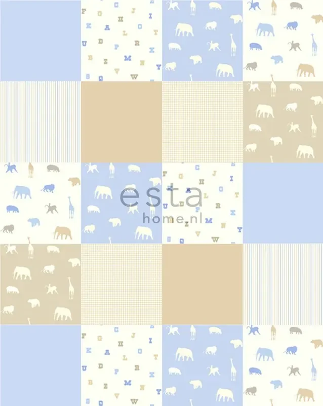 pared de retales de papel pintado animales azul celeste de ESTAhome – 157323