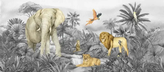 póster decorativo animales de la selva gris de Sanders & Sanders – 601265