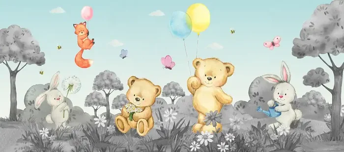 póster decorativo bosque con animales del bosque gris y azul de Sanders & Sanders – 601267