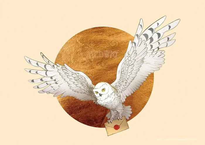 póster decorativo búho de Harry Potter beige arena, naranja cálido y gris claro de Sanders & Sanders – 601253