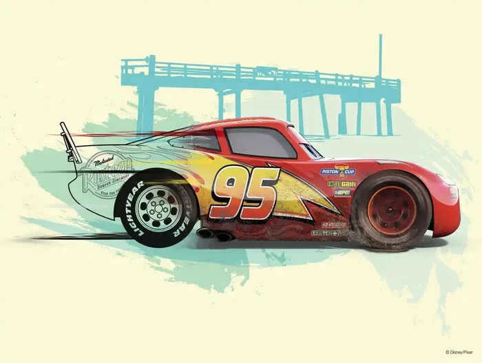 póster decorativo Cars Lightning McQueen rojo, azul y beige crema de Disney – 612147