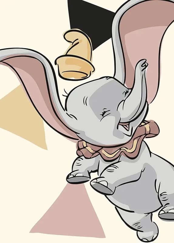 póster decorativo Dumbo rosa viejo, gris y amarillo de Disney – 610109