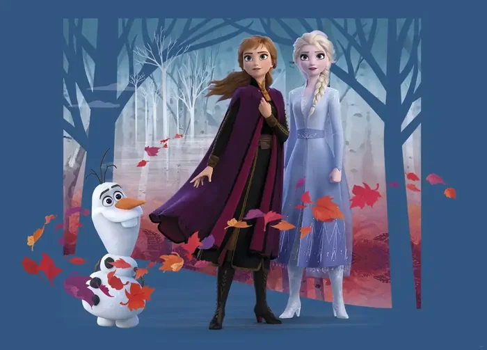 póster decorativo Frozen Anna & Elsa azul, morado y naranja de Disney – 600667