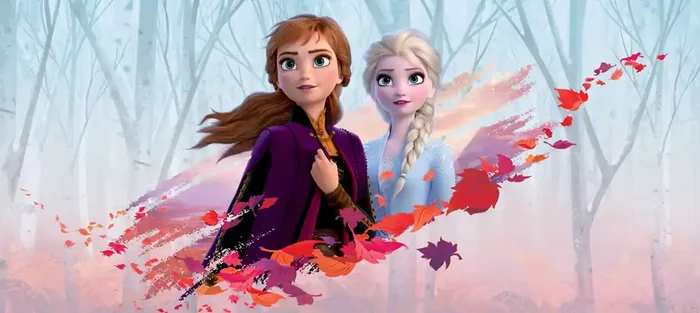 póster decorativo Frozen Anna & Elsa azul, morado y naranja de Disney – 600907