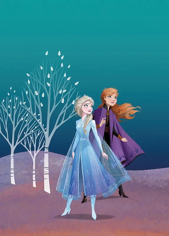 póster decorativo Frozen Anna & Elsa azul y morado de Disney – 610154