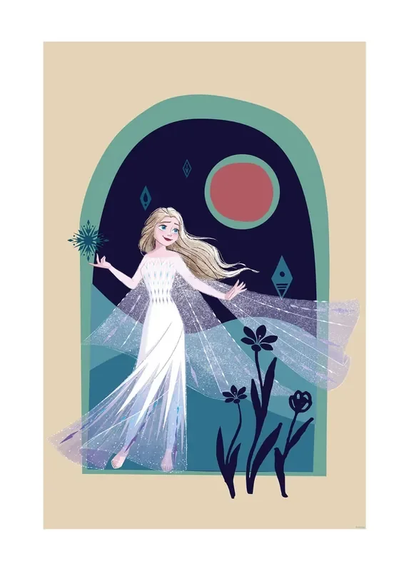 póster decorativo Frozen paseo nocturno beige, azul oscuro y verde de Disney – 612839