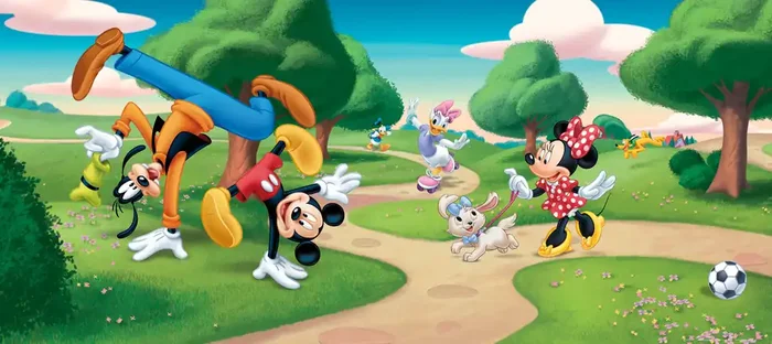 póster decorativo Mickey Mouse verde, azul y rojo de Disney – 600871