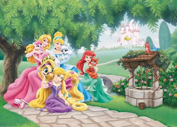 póster decorativo Princesas verde, amarillo y rosa de Disney – 600660