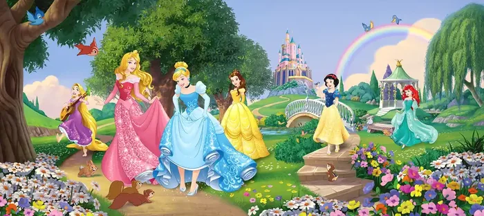 póster decorativo Princesas verde, azul y rosa de Disney – 600897