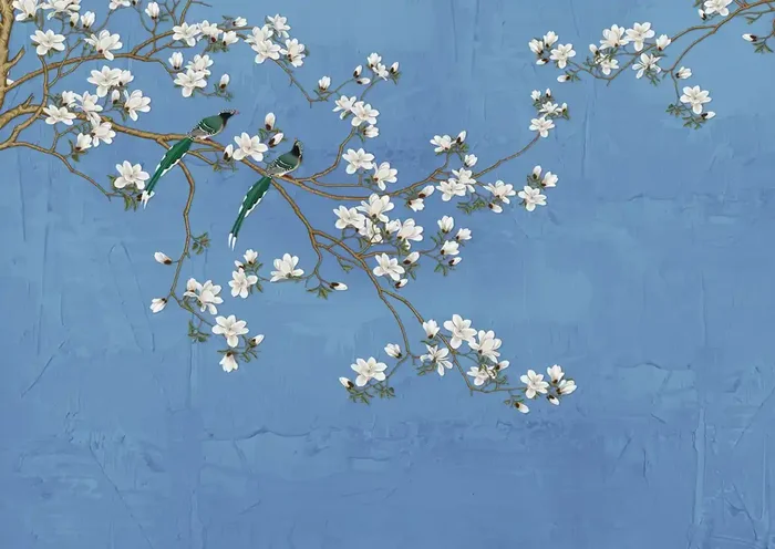 póster decorativo ramas en flor azul agrisado de Sanders & Sanders – 601237