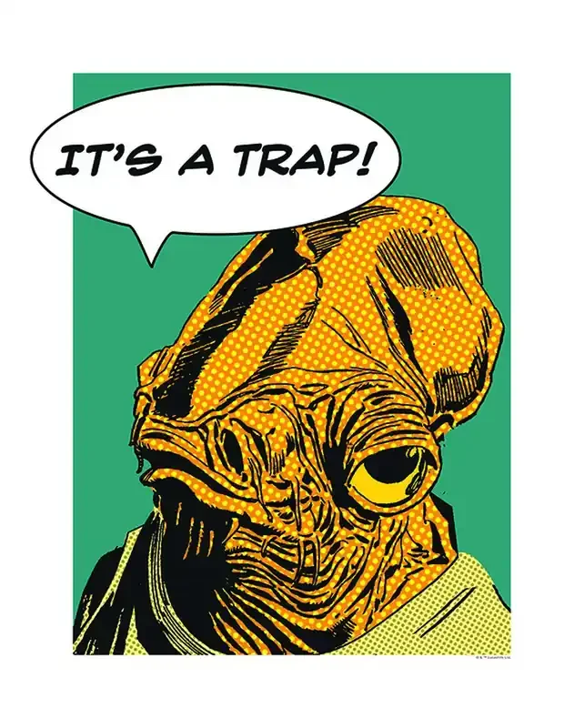 póster decorativo Star Wars Ackbar amarillo ocre y azul petroleo de Disney – 611678