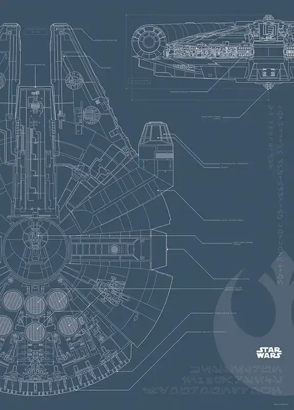póster decorativo Star Wars Millenium Falcon azul oscuro de Disney – 610271