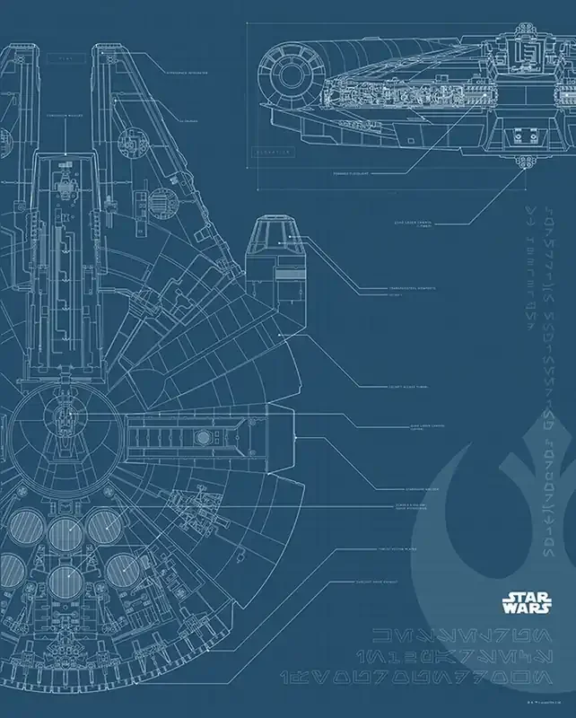 póster decorativo Star Wars Millenium Falcon azul oscuro de Disney – 611682