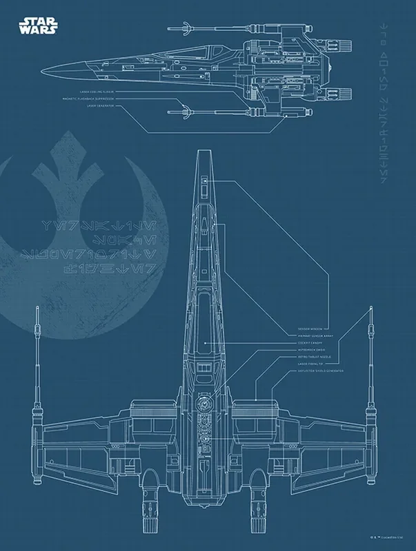 póster decorativo Star Wars X-wing azul oscuro de Disney – 611685