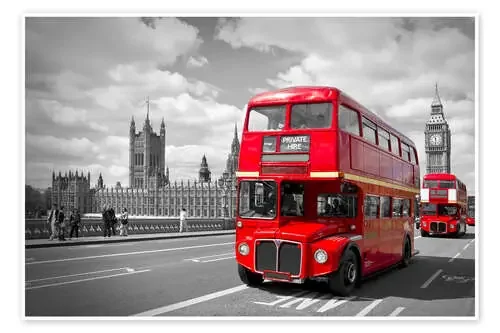 Puente de Westminster y autobuses rojos de Melanie Viola